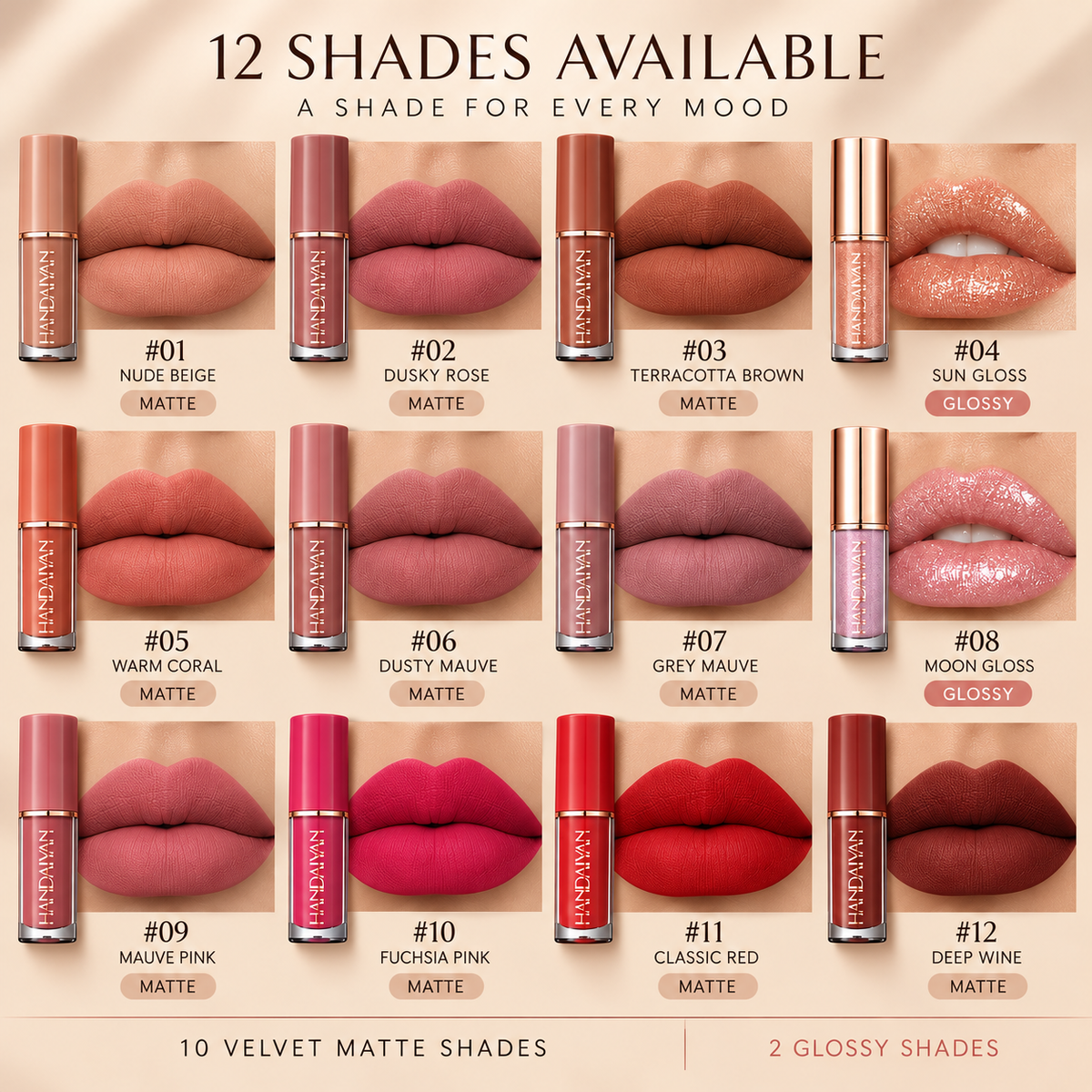 12-Shade Velvet Matte Liquid Lipstick Set